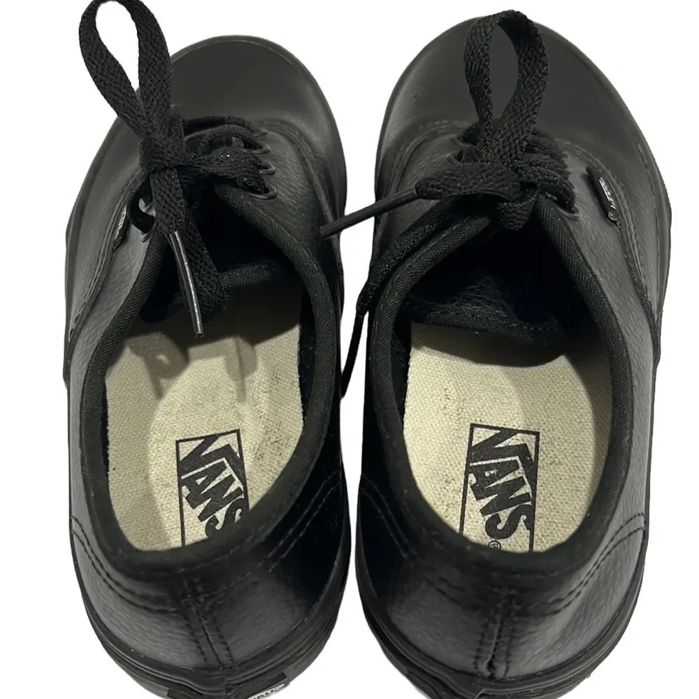 Vans Kids Authentic Black Leather Sneakers Size 2